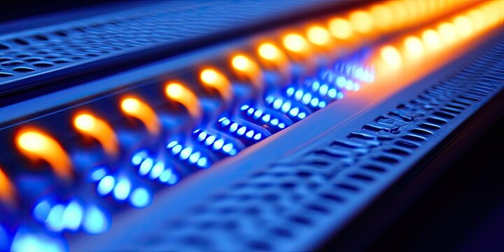 LED Array Blue and Orange Lights in Linear Pattern with Tech Abstract.