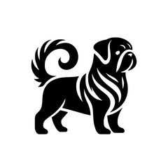 Elegant Black Pug Silhouette Logo on White Background - Vector Art