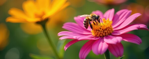 Bees collecting nectar from a colorful flower, bees, floral