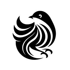 Abstract Bird Logo, Black and White Illustration, Minimalist Design