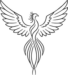 Fototapeta premium Phoenix Tattoo with Radiating Lines Behind Wings for Halo Effect