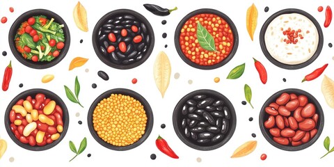 Assortment of Colorful Beans and Legumes in Bowls: A Vibrant Culinary Collection Featuring Kidney Beans, Black Beans, Lentils, and More
