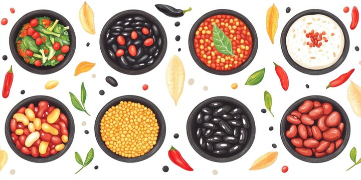 Assortment of Colorful Beans and Legumes in Bowls: A Vibrant Culinary Collection Featuring Kidney Beans, Black Beans, Lentils, and More