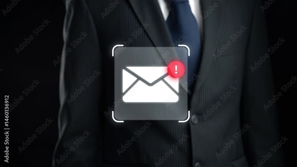 Poster business person checking email inbox, organizing and prioritizing messages for better productivity. 