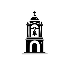 Obraz premium Minimalist Church Bell Tower Logo, Black and White Silhouette