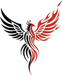 Abstract Phoenix Tattoo with Floating Geometry and Symmetric Form