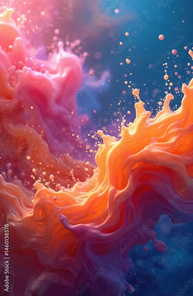 Poster abstract ai-generated illustration of colorful liquid flow. dynamic shapes in vibrant pink orange bl