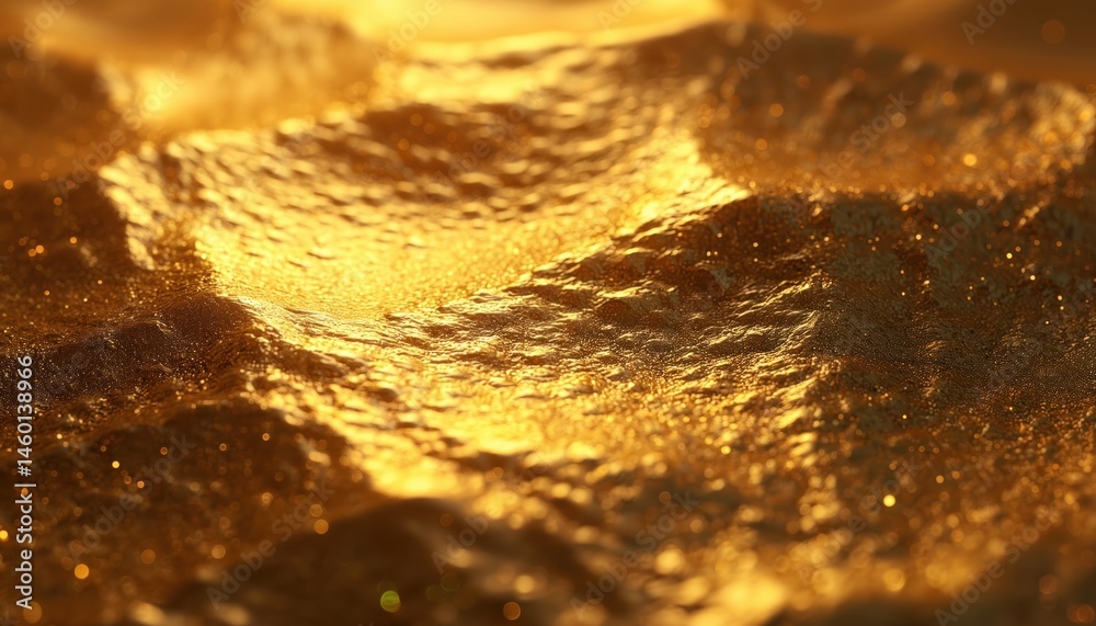Aufkleber Abstract luxury golden background texture. Mysterious shiny gold backdrop with waves and bokeh effects. 3D render of gold surface, artistic art piece, creating rich glamorous atmosphere.