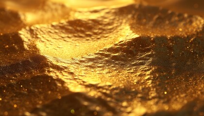 Abstract luxury golden background texture. Mysterious shiny gold backdrop with waves and bokeh effects. 3D render of gold surface, artistic art piece, creating rich glamorous atmosphere.