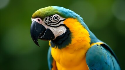 Obraz premium Colorful parrot perched amid green foliage in a tropical setting during daylight