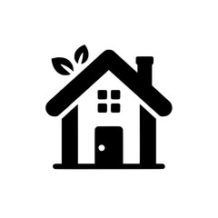Eco-Friendly Home Icon: Sustainable Living, Black & White, Minimalist Design