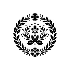 Elegant Black Floral Ornament on White Background