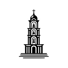 Minimalist Church Tower Logo: Black Silhouette, Religious Icon