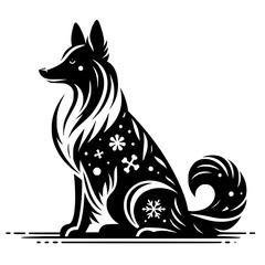 Stylized Winter Dog Silhouette with Snowflake Ornamentation