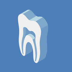 Vector tooth with nerve canal isometric illustration. Dental clinic concept, design with teeth, teeth cleaning, oral care. Dentistry icons