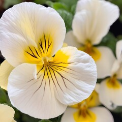 Fototapeta premium White and yellow pancy viola flower blooming