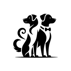 Elegant Dog Duo Logo: Black & White, Minimalist, Bow Tie