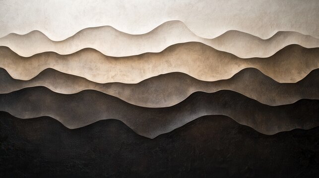 Layered mountain range, rendered in muted tones.