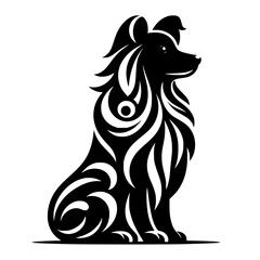 Tribal Dog Silhouette Vector, Black & White Design