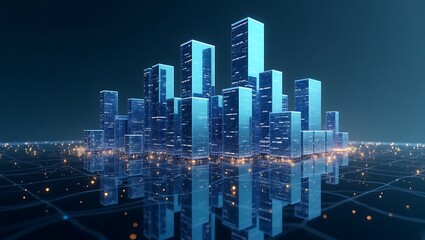 Obraz premium Futuristic cityscape with glowing networks, reflecting a modern urban vision