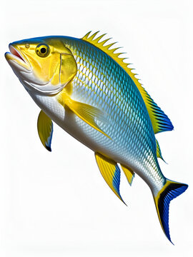 tilefish Fish in transparent background.Vibrant Yellowtail Snapper Fish with Blue Accents on Transparent background A Stunning Specimen of Marine Life