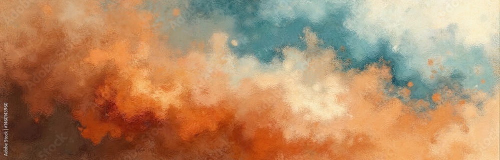 Aufkleber Illustration fabric texture with palette knife painting effect. Colorful background features abstract artistic design. Colors orange blue. Texture effect creates visual impact perfect for digital