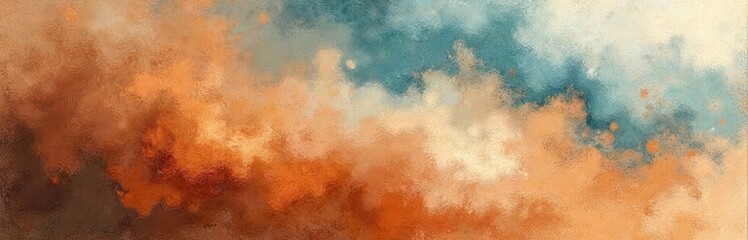 Fototapeta premium Illustration fabric texture with palette knife painting effect. Colorful background features abstract artistic design. Colors orange blue. Texture effect creates visual impact perfect for digital