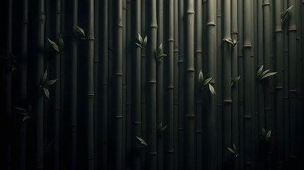 Obraz premium A serene backdrop of lush green bamboo stalks with delicate leaves, creating a tranquil and calming atmosphere.