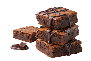 a stack of brownies with chocolate drizzled on top, isolated on transparent background - generated by ai