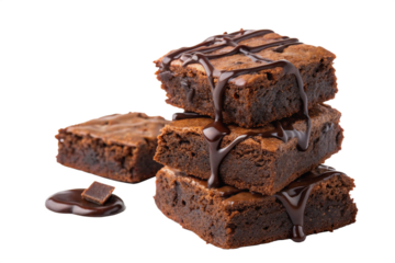 a stack of brownies with chocolate drizzled on top, isolated on transparent background - generated by ai