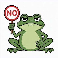 Frog holding a sign that says "NO," expressing a clear refusal or protest.