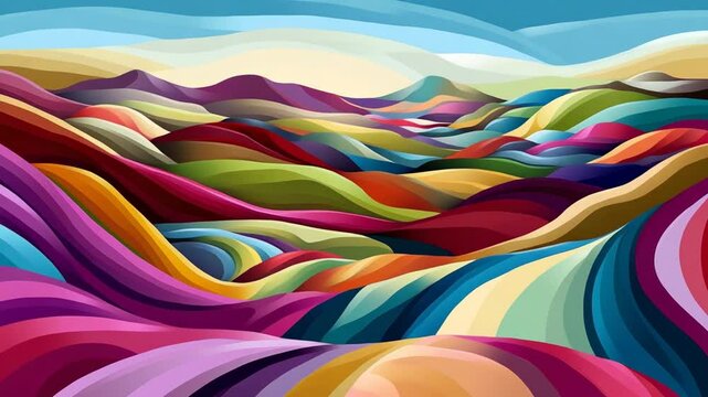 Vibrant Hillscape: A Colorful Dreamland of Rolling Hills and Mountains