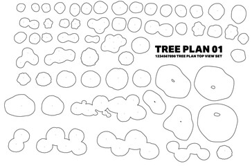 Vector tree top view isolated on white background for landscape plan and architecture layout drawing, elements for environment and garden