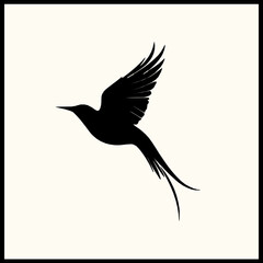 Obraz premium Elegant silhouette of a bird in flight against a cream background