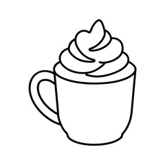 a cup hot cocoa whipped cream heart line art vector silhouette