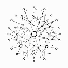 Abstract network connection concept with lines and circles black and white illustration