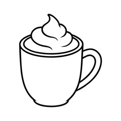 a cup hot cocoa whipped cream heart line art vector silhouette