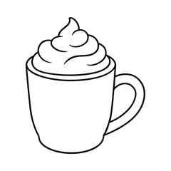 a cup hot cocoa whipped cream heart line art vector silhouette