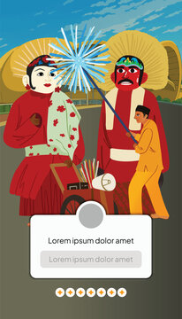 Social Media post template idea with Indonesia Ondel ondel Carnaval illustration