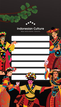 Tourism event poster layout idea with Indonesia Topeng merah dance illustration
