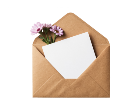 Postcard mockup in an envelope on a transparent background.