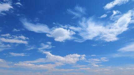 Expansive blue sky with fluffy white clouds on a sunny day