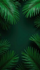 Obraz premium Dense, lush dark green palm fronds, tropical backdrop, flora, illustration