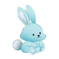 Cute blue cartoon bunny - hand drawn bunny with fluffy tail and big ears, perfect for children's drawings, baby room decor, greeting cards, stickers, Easter art and kawaii animal illustrations