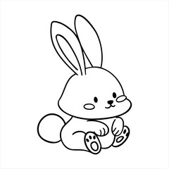 Cute bunny line art coloring illustration – hand-drawn baby rabbit outline with fluffy tail and big ears, perfect for kids activity pages, printable coloring books, worksheets, and creative learning 