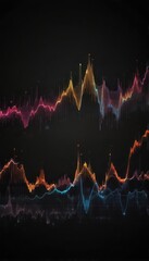 Abstract audio waveform visualization on black backdrop, rhythm, illustration