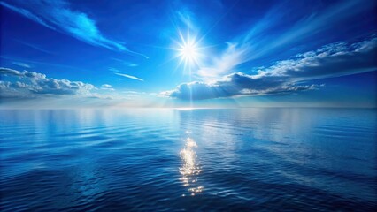 A radiant sun beams down upon a vast, serene ocean, its golden light illuminating the rippling surface and casting shimmering reflections on the water.