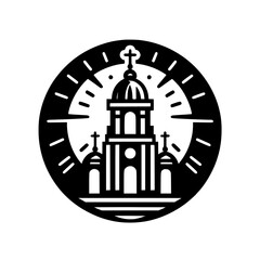 Minimalist Church Emblem in a Circle - Black and White, Religious Symbol