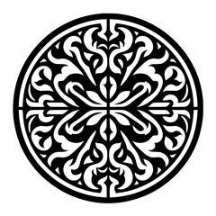 Ornate Circular Vector Design: Black and White Floral Pattern