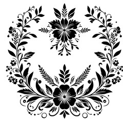 Elegant Black & White Floral Design, Circular Wreath Ornament